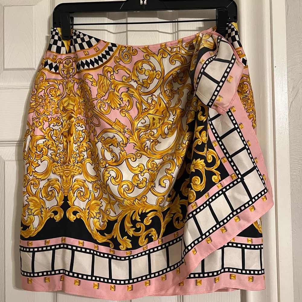 Vintage Emanuel Ungaro Pink and Gold Patterned scarf wrap Skirt